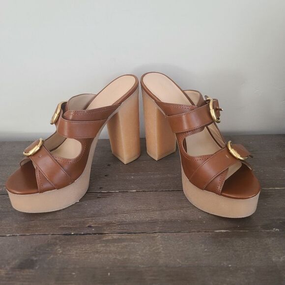 VERONICA BEARD GARRICK DUAL BUCKLE PLATFORM SANDALS Brown Leather SIze 10 NEW - Picture 7 of 11